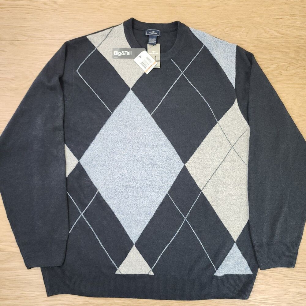 Preppy Style Argyle Diamond Pattern Sweater Mens 3XLT Gray Blue Knit Dockers NEW